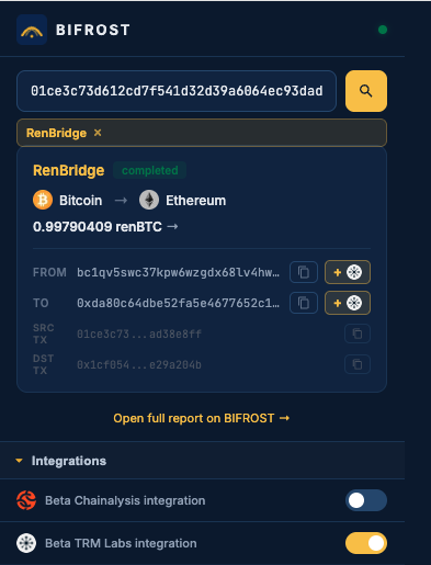 BIFROST result window from a TRM scan